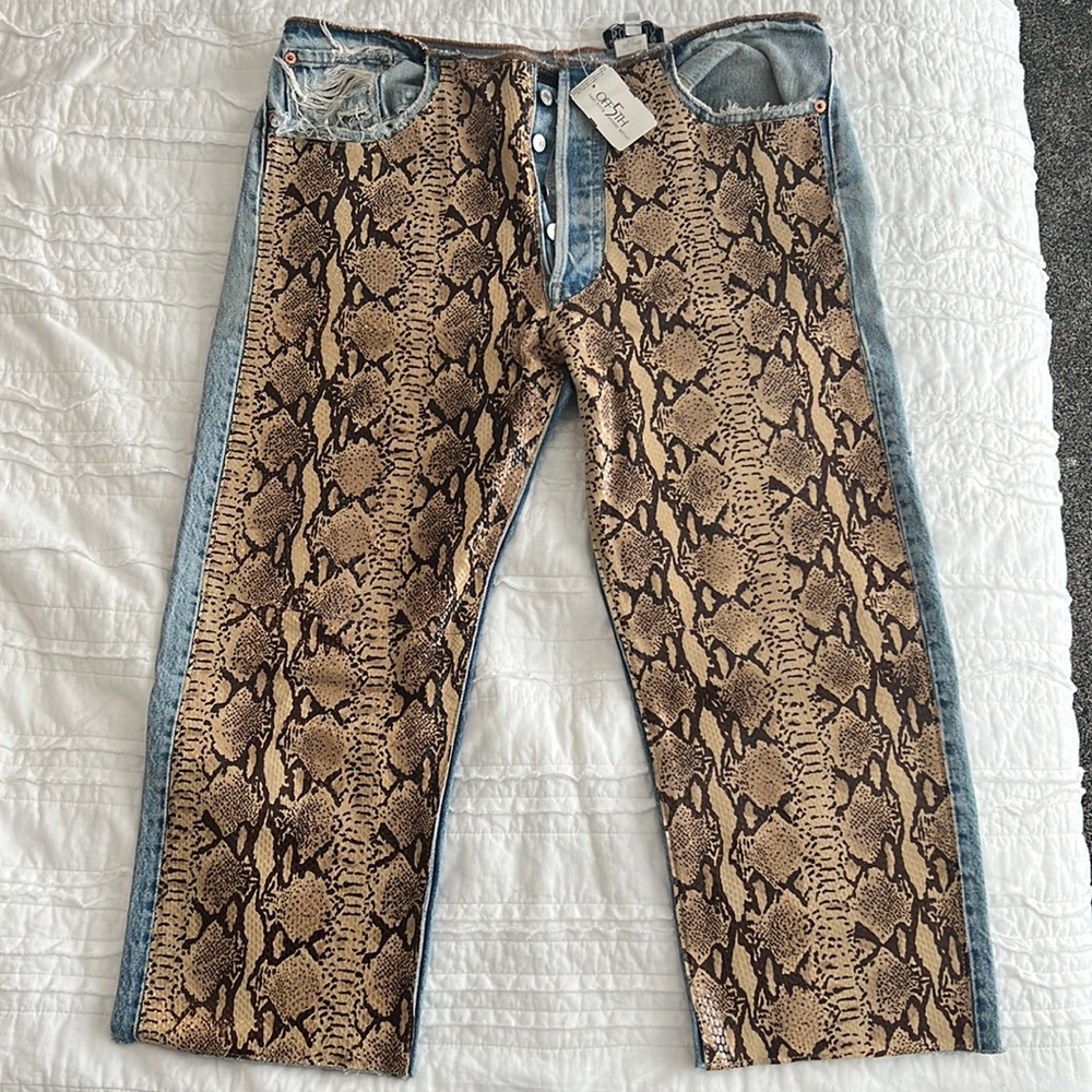 snake skin print leather and Levi denim jean